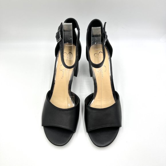 Jessica Simpson Womens Size 11 Black Leather Open Toe Block Heels Sandals Shoes - Picture 3 of 13